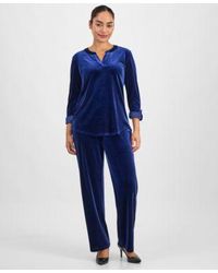 Anne Klein Essentials - Ak Anne Klein Petite Velvet Top Wide Leg Velvet Pants - Lyst