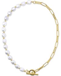 Adornia - 14k -plated Imitation Pearl & Paperclip Chain 17" toggle Necklace - Lyst