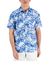 Club Room - Tropical Print Short-sleeve Button-front Linen Shirt - Lyst