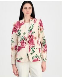 Tahari - Petite Printed Lapel Collar One-button Jacket - Lyst