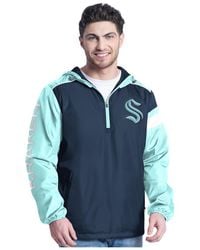 G-III 4Her by Carl Banks - Deep Sea Blue/light Blue Seattle Kraken Lateral Half-zip Hoodie Jacket - Lyst