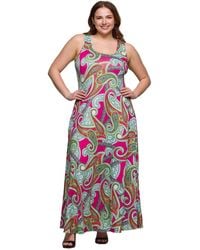 24seven Comfort Apparel - Plus Size Print Scoop Neck A-line Sleeveless Maxi Dress - Lyst
