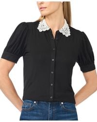 Cece - Scallop-trim Collared Short-sleeve Button-front Top - Lyst