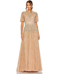 Mac Duggal - High Neck Puff Sleeve Embellished A Line Gown - Lyst