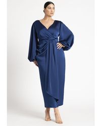 Eloquii - Plus Size Satin Puff Sleeve Pleated Dress - Lyst