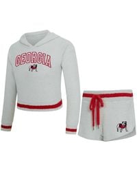 Concepts Sport - 2-piece Gray/red Georgia Bulldogs Whitley Long Sleeve Hoodie Top And Shorts Set - Lyst