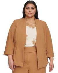 Calvin Klein - Plus Size Collarless Open-front Roll-tab Sleeve Jacket - Lyst