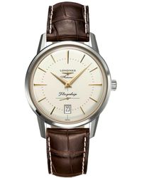 Longines - Swiss Automatic Flagship Heritage Brown Leather Strap Watch 39mm - Lyst
