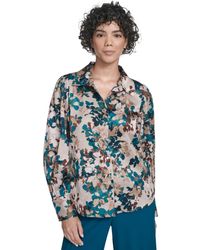 Calvin Klein - Petite Printed Long Sleeves Top - Lyst
