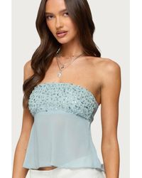 Edikted - Beadie Sheer Chiffon Strapless Top - Lyst