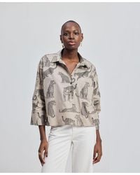 REISTOR - Oversized Cropped Button-down Shirt In Animal Print - Lyst