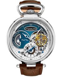 Stuhrling - Automatic Dual Time Alloy Case Skeleton Dial Alligator Embossed Genuine Leather Strap Watch - Lyst