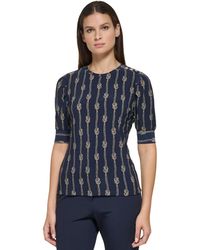Tommy Hilfiger - Knot-print Puff-sleeve Knit Top - Lyst
