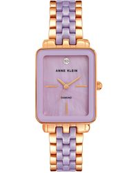Anne Klein - Three Hand Quartz Rose Gold-tone Alloy And Lavender Ceramic Link Bracelet Watch - Lyst