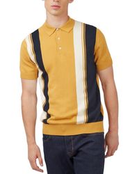 Ben Sherman - Knitted Vertically-striped Short-sleeve Embroidered Polo Shirt - Lyst