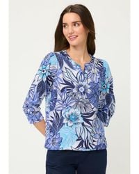 Olsen - Floral Split Neck T-shirt - Lyst