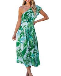 CUPSHE - Tropical One-shoulder Ruffle Maxi Beach Dress - Lyst