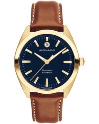 Movado - Heritage Datron Swiss Automatic Cognac Genuine Leather Strap Watch 40mm - Lyst