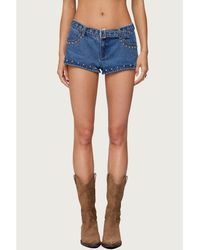 Edikted - Grommet & Stud Denim Micro Shorts - Lyst