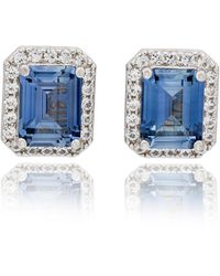 SUZY LEVIAN NEW YORK - Suzy Levian Sterling Silver Emerald Cut Sapphire & Created White Sapphire Halo Stud Earrings - Lyst