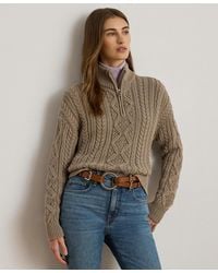 Ralph Lauren - Aran-knit Cotton Quarter-zip Pullover - Lyst