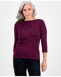 Style & Co. - Petite Cotton Floral 3/4-sleeve Boat-neck Top - Lyst