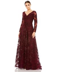 Mac Duggal - Embellished Illusion Long Sleeve V Neck Gown - Lyst