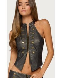 Edikted - Harle Napoleon Faux Leather Halter Crop Open-back Top - Lyst
