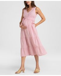 Seraphine - Maternity Cotton Button-down Sleeveless Midi Dress - Lyst