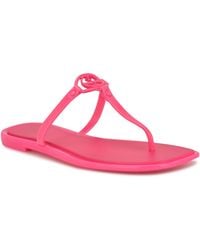 Nine West - Dacota T-strap Square Toe Flat Sandals - Lyst