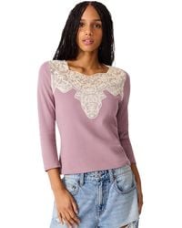Steve Madden - Rib Knit Lace Trim 3/4 Sleeve Square Neck Top - Lyst