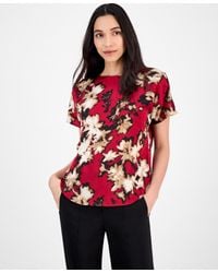 Anne Klein - Printed Boat-neck Short-sleeve Top - Lyst