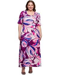 24seven Comfort Apparel - Plus Size Print Elbow Sleeve Casual A-line Maxi Dress - Lyst