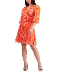 Taylor - Petite Printed Chiffon Belted A-line Dress - Lyst