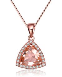 Genevive Jewelry - Sterling Silver 18k Rose Gold Overlay Champagne Cubic Zirconia Triangle Necklace - Lyst