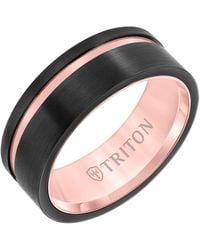 Triton 8mm Black & Rose Tungsten Carbide Ring With Asymmetrical Channel - Pink