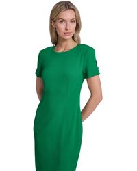 Calvin Klein Chiffon-bell-sleeve Sheath Dress in Green