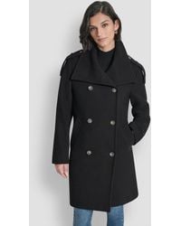 DKNY - Double-breasted Funnel Neck Military Coat - Lyst