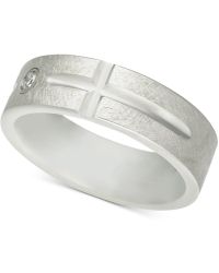 Macy's Diamond Accent East-west Cross Band In White Tungsten Carbide