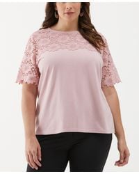 ELLA rafaella - Plus Size Lace Yoke Knit Short Sleeve Top - Lyst