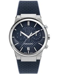 Ferragamo - Salvatore Swiss Chronograph Blue Silicone Strap Watch 41mm - Lyst