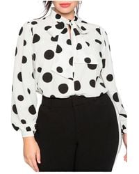 Eloquii - Plus Size Printed Tie Neck Blouse - Lyst