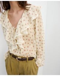 Mango - Ruffled Floral Blouse - Lyst