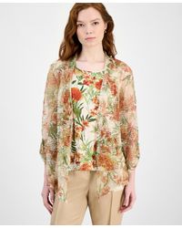 Kasper - Floral-print Open-front Cardigan - Lyst