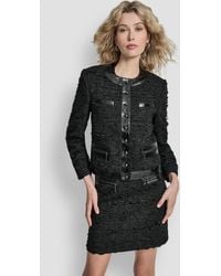 DKNY - Mixed Media Tweed And Crackle Crewneck Jacket - Lyst