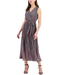 Tahari - Sleeveless Faux-wrap Pleated Midi Dress - Lyst
