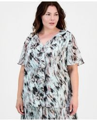 Kasper - Plus Size Printed Ruffled Flutter-sleeve Blouse - Lyst