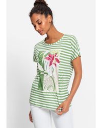 Olsen - 100% Organic Cotton Short Sleeve Stripe And Placement Print T-shirt - Lyst