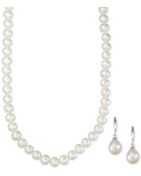 Macy's - Cultured Freshwater Pearl Necklace (7mm) And Drop Earrings (8mm) Set In Sterling Silver - Lyst