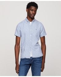 Tommy Hilfiger - Slim Fit Short Sleeve Geometric Print Button-front Shirt - Lyst